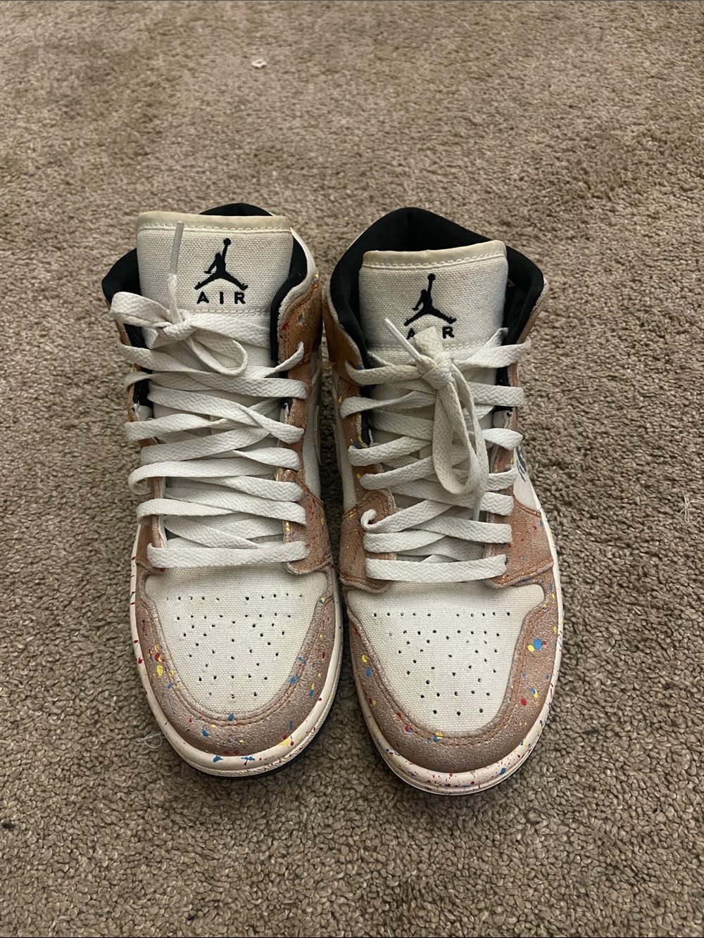 Jordan 1 Kids Sneakers in Cream, Brown and Multicolor Speckle
